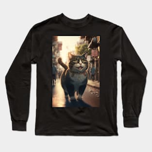 cute cat standing on the street Long Sleeve T-Shirt